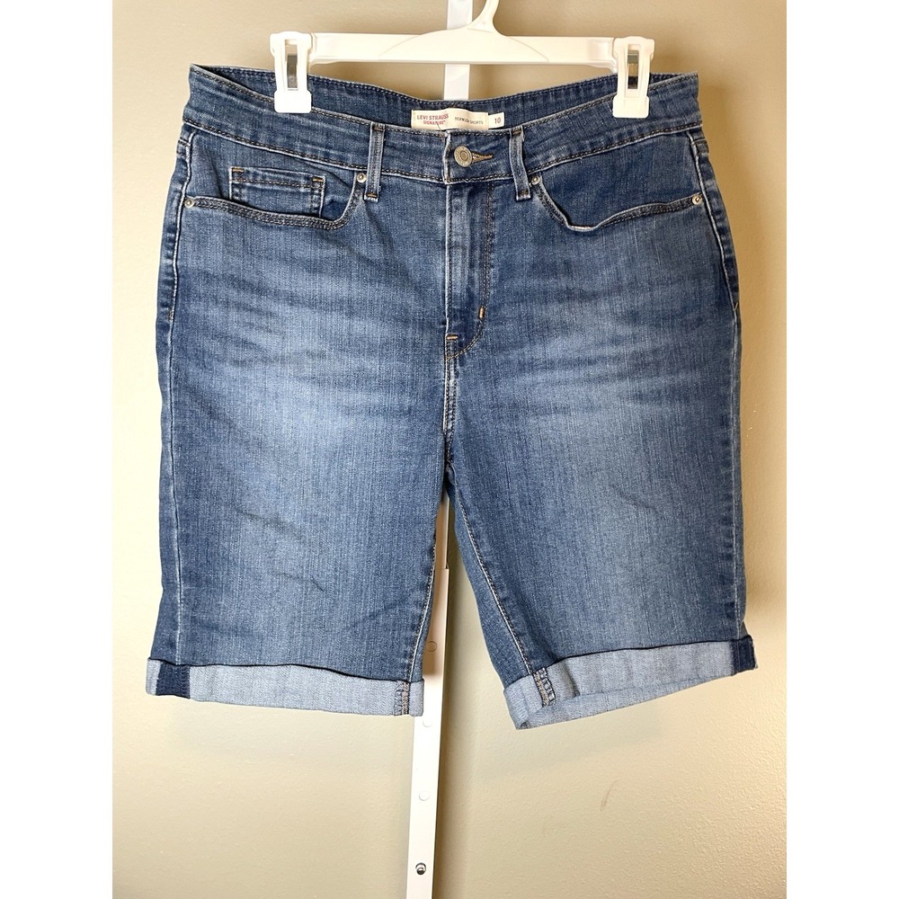 Women's LEVI'S SHORTS 10‎ Blue Denim Jean Bermuda Long Western Retro Levis